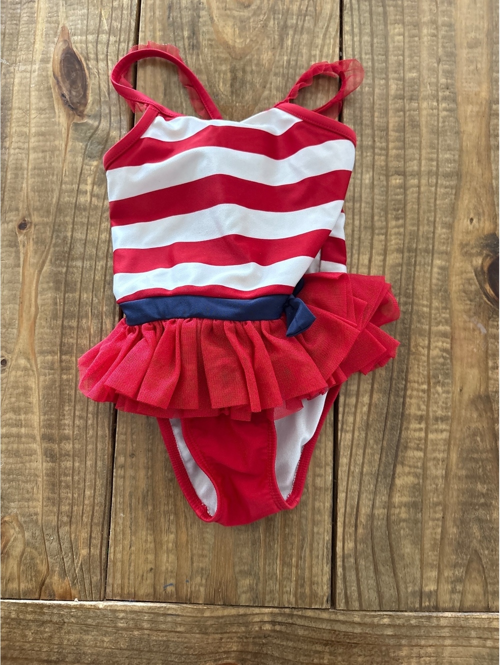 Cat & Jack Girls' Red and White Striped Ruffle One Piece Swimsuit Size 3T Kids